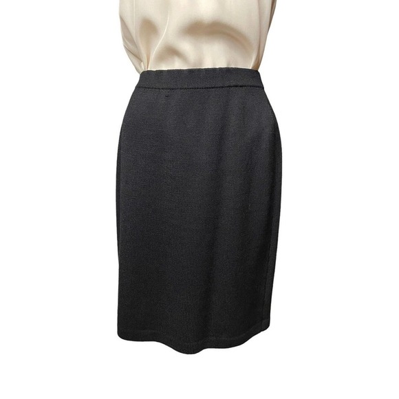 ST. JOHN Caviar Santana Knit Pencil Skirt Elastic Waist Black Size 10 - Picture 2 of 9